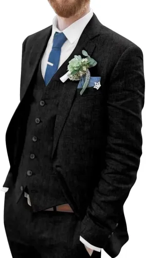 Mens 3 Pieces Summer Linen Suit Beach Wedding Suits Slim Fit Casual Linen Lightweight Suits Jacket Blazer Vest Pants