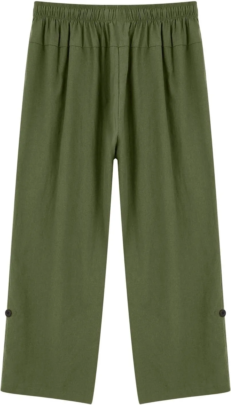 Mens Big and Tall Linen Harem Capri Pants Lightweight Loose Fit 3/4 Short Drawstring Elastic Waist Baggy Yoga Trouser