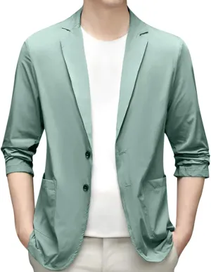 Men's Blazer Sports Coat, Summer Slim Fit 2 Button Solid Color Summer Lightweight Casual Stretch Tuxedo Suits Jackets