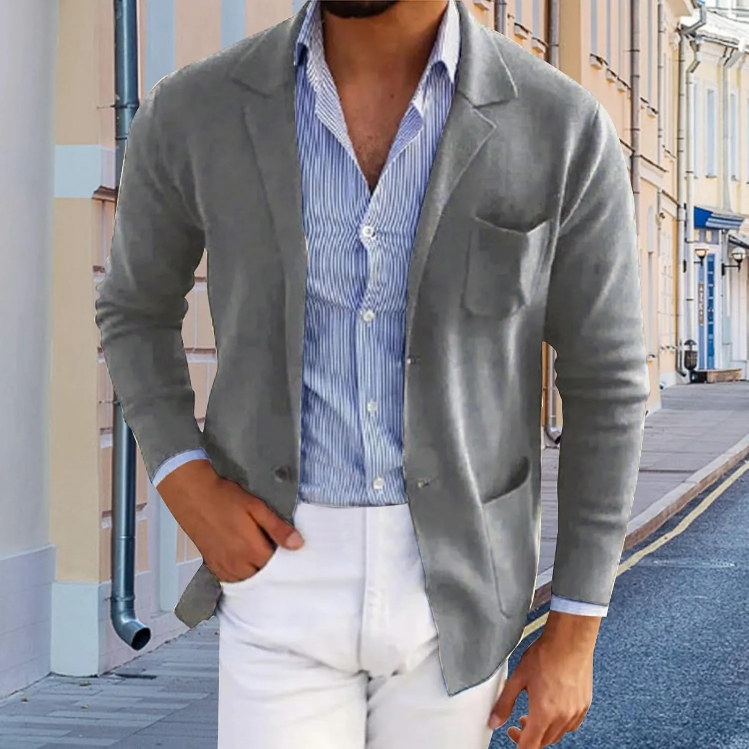 Mens Blazers Slim Fit Business Casual Suit Jackets Lightweight One Button Notched Lapel Travel Suit Sport Coats Plus Size