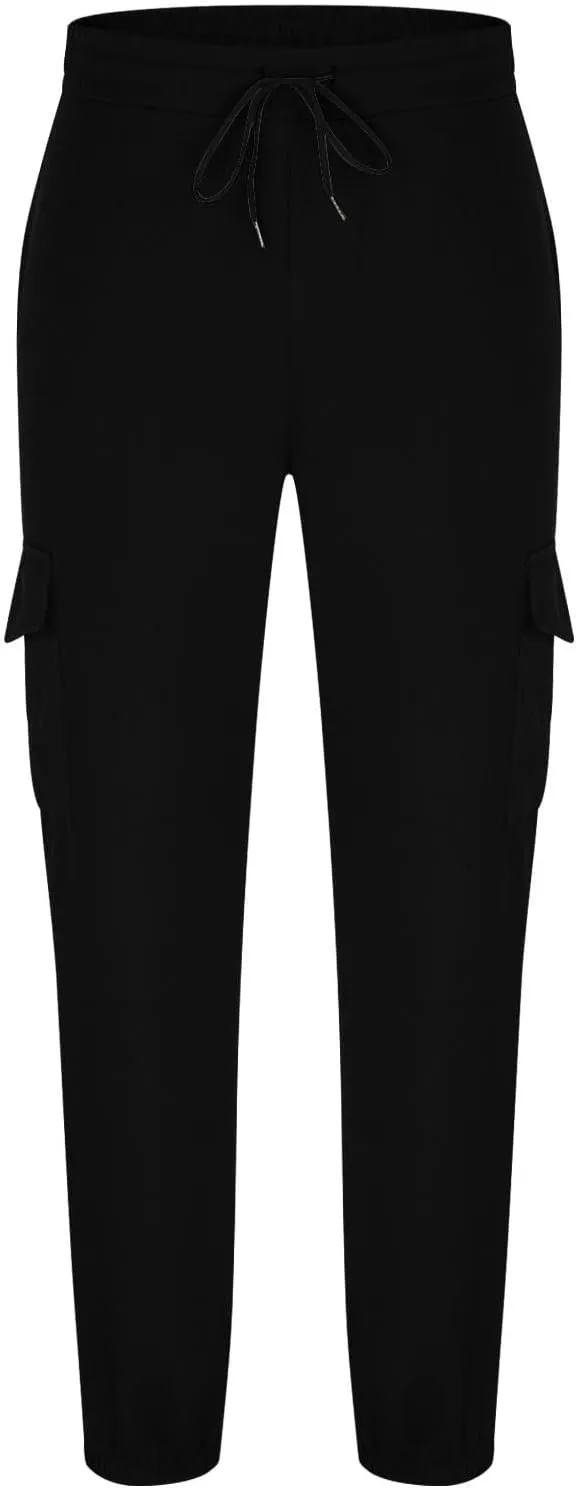Men's Cargo Pants Drawstring Elastic Waist Jogger Multi Pockets Summer Hiking Stretch Stylish Baggy Athletic Trousers