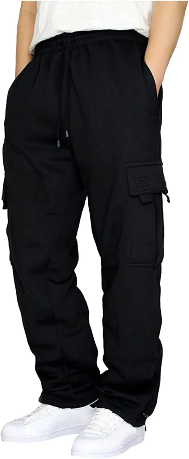 Men's Cargo Pants Sweatpants with Multi Pockets Plus Size Trousers Outdoor Running Pant Athletic Drawstring Joggers