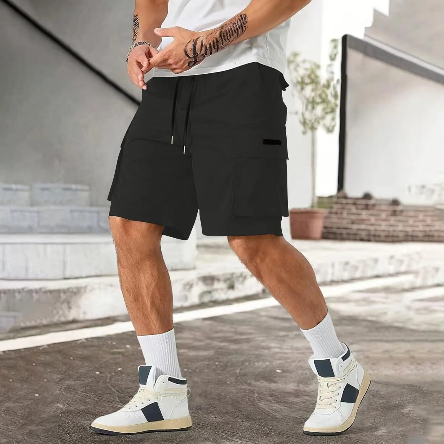 Mens Cargo Shorts Lightweight Stretch Hiking Short Gym Casual Shorts Elastic Waistband 6 Pockets