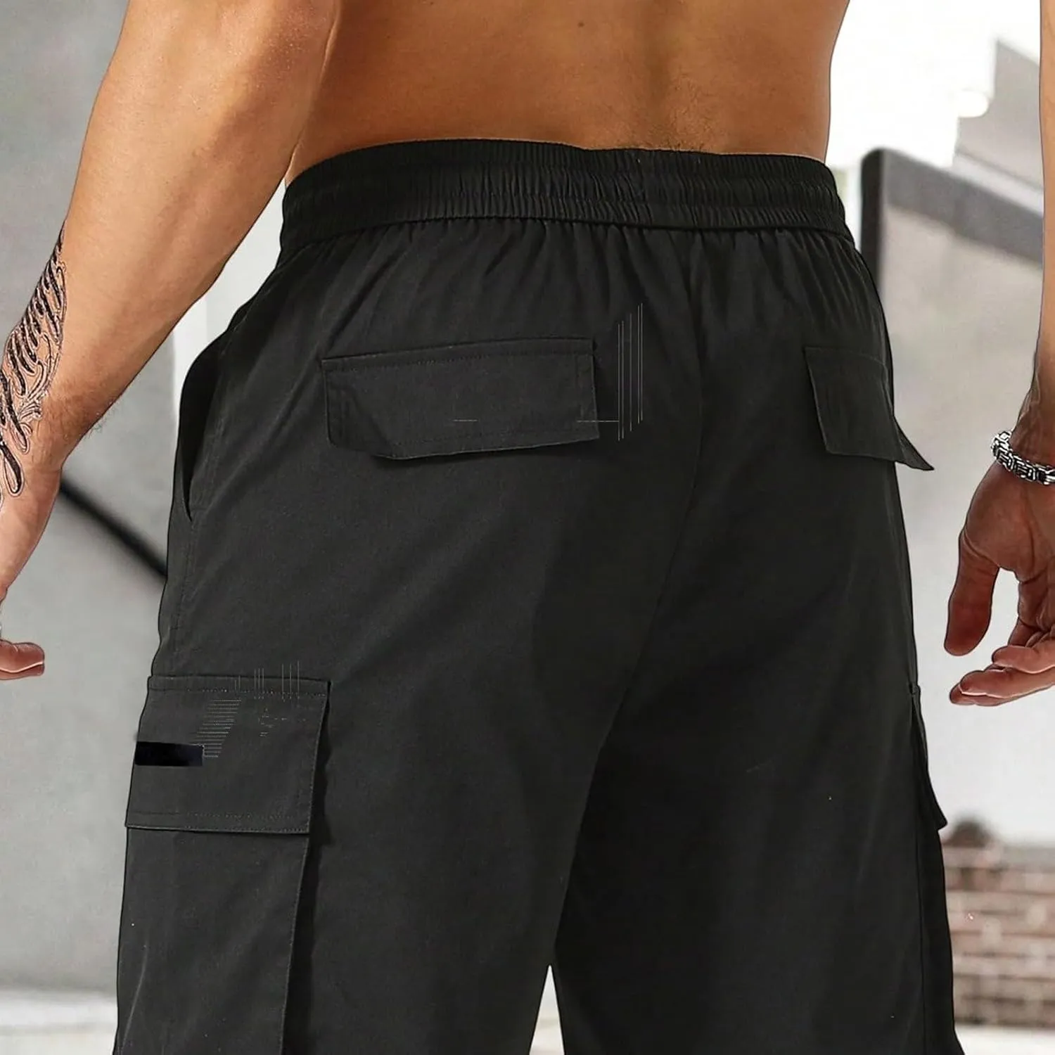 Mens Cargo Shorts Lightweight Stretch Hiking Short Gym Casual Shorts Elastic Waistband 6 Pockets