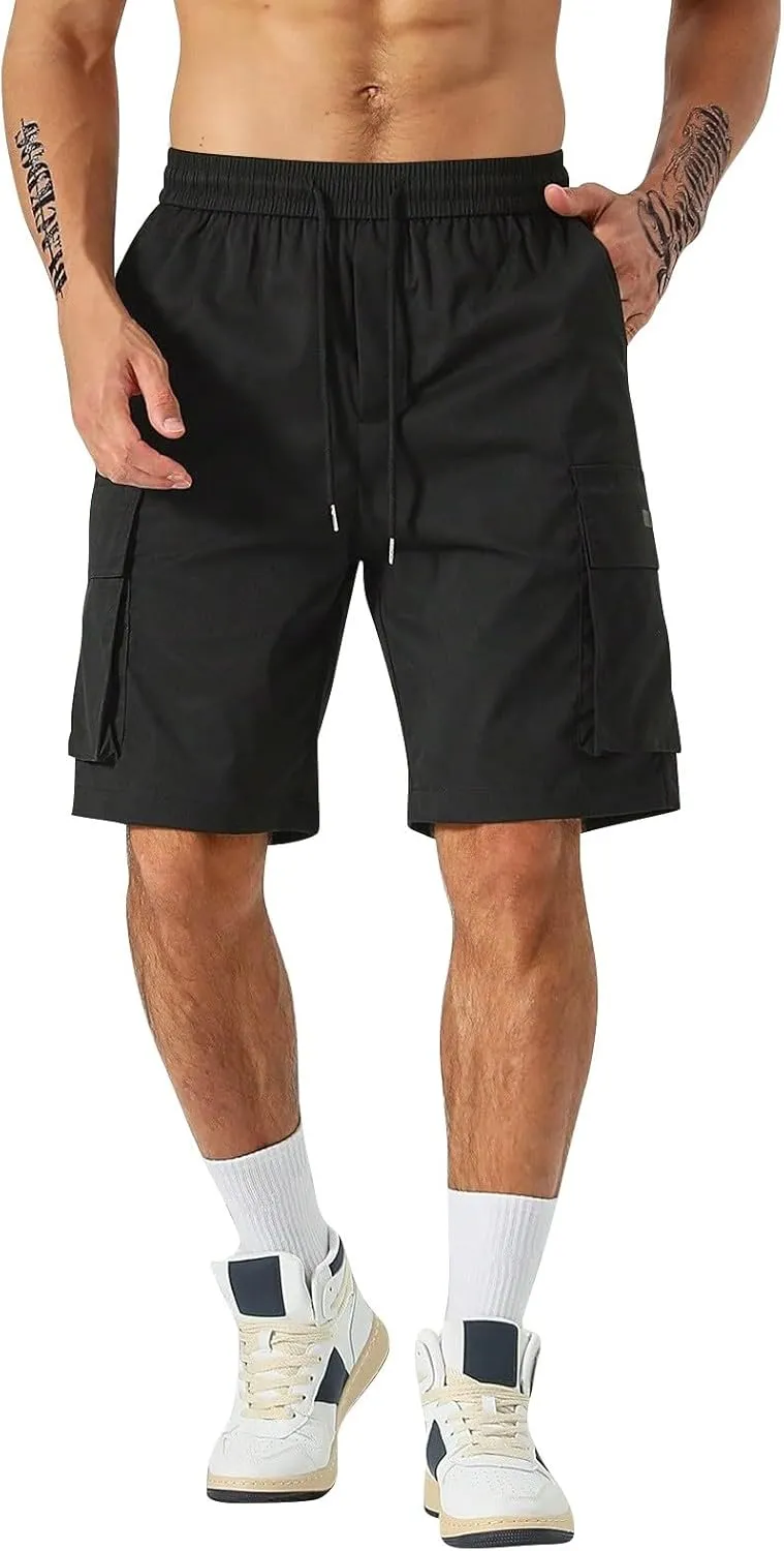 Mens Cargo Shorts Lightweight Stretch Hiking Short Gym Casual Shorts Elastic Waistband 6 Pockets