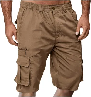 Men's Cargo Shorts Running Shorts Elastic Waist Cotton Hiking Shorts Straight Fit Athletic Shorts with Pockets