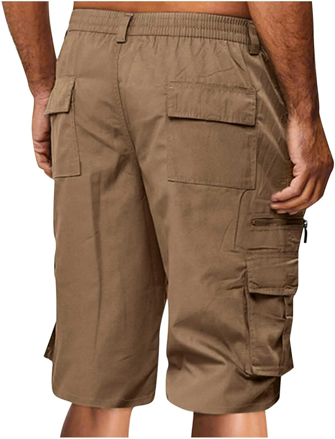 Men's Cargo Shorts Running Shorts Elastic Waist Cotton Hiking Shorts Straight Fit Athletic Shorts with Pockets