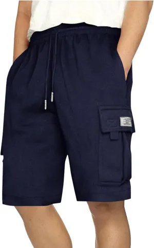 Mens Cargo Shorts Summer Cotton Knee Length Sweat Shorts Drawstring Stretch Waist Athletic Workout Gym Jogger Shorts