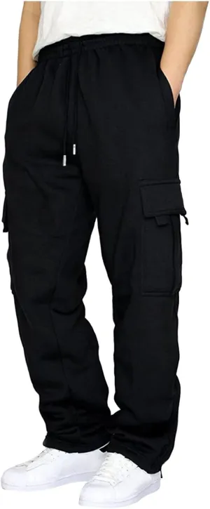 Mens Cargo Sweatpants Baggy Tactical Workout Trouser Athletic Straight Jogger Open Leg Big Tall Pants with Pockets