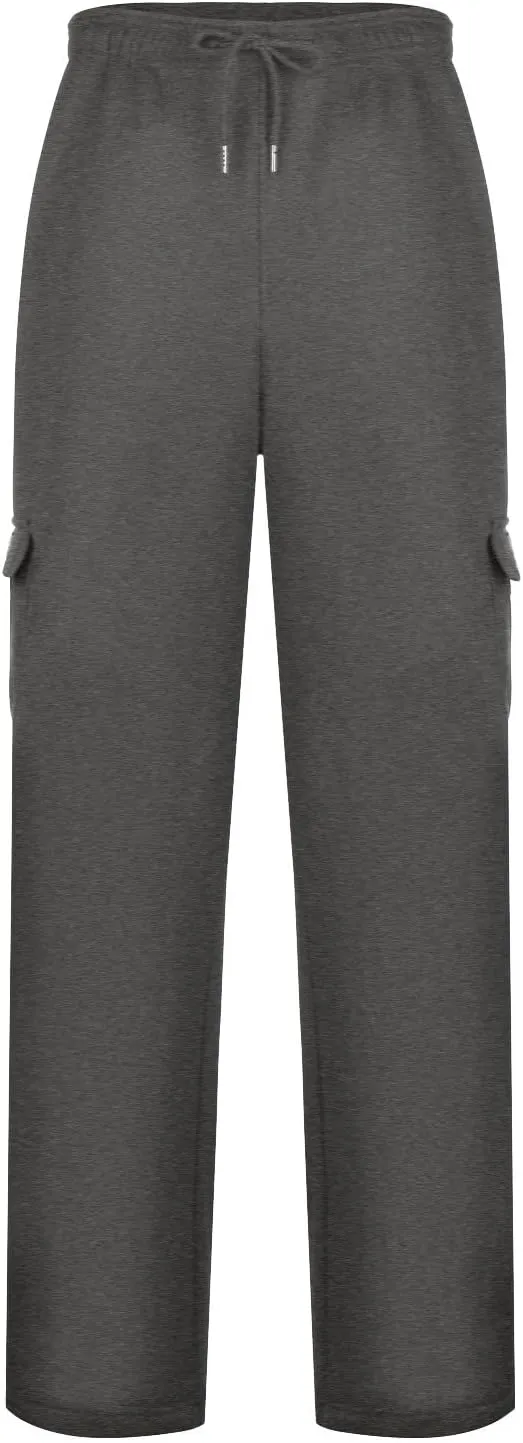 Mens Cargo Sweatpants Baggy Tactical Workout Trouser Athletic Straight Jogger Open Leg Big Tall Pants with Pockets