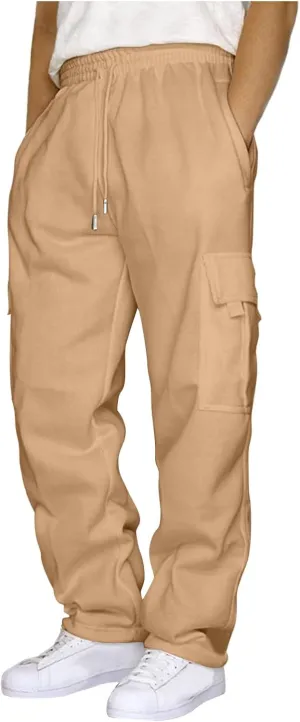 Mens Cargo Sweatpants Baggy Tactical Workout Trouser Athletic Straight Jogger Open Leg Big Tall Pants with Pockets