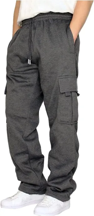 Mens Cargo Sweatpants Baggy Tactical Workout Trouser Athletic Straight Jogger Open Leg Big Tall Pants with Pockets