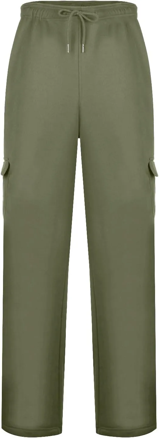 Mens Cargo Sweatpants Baggy Tactical Workout Trouser Athletic Straight Jogger Open Leg Big Tall Pants with Pockets