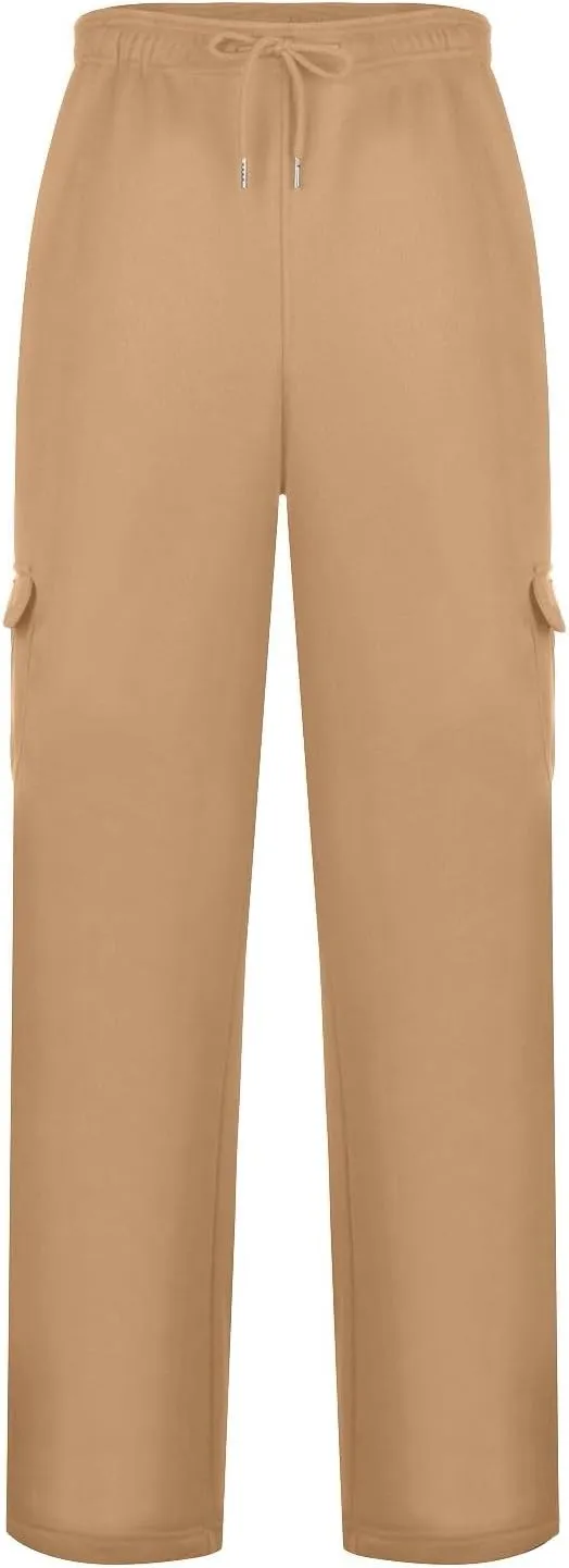 Mens Cargo Sweatpants Baggy Tactical Workout Trouser Athletic Straight Jogger Open Leg Big Tall Pants with Pockets