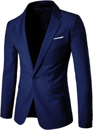 Mens Casual Blazer Slim Fit Suit Jacket Solid Color Single Breasted Lightweight One Button Business Sport Coats