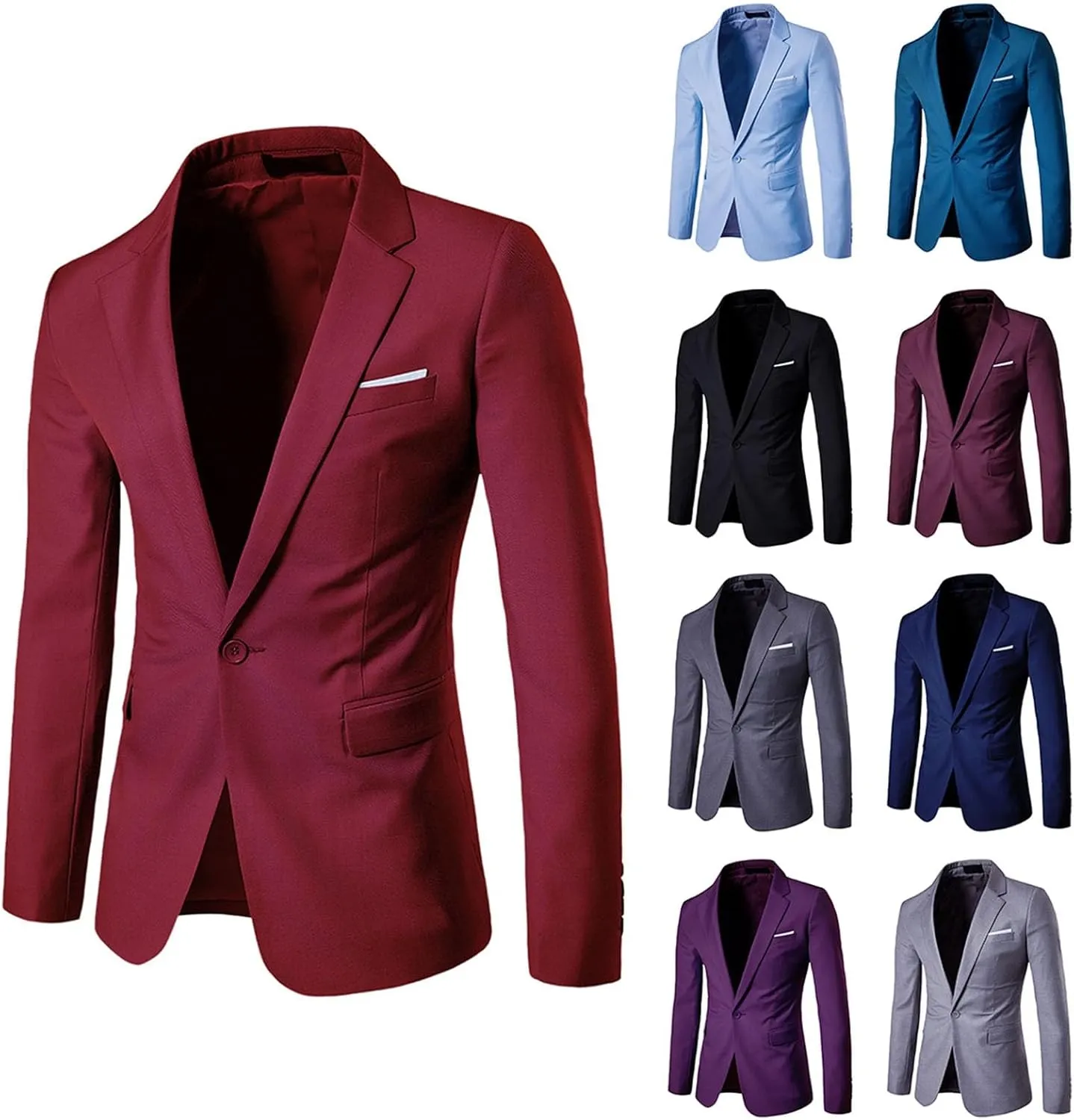Men's Casual Blazers Slim Fit Lightweight Sport Coats One Button Solid Suit Formal Business Jackets With Pocket