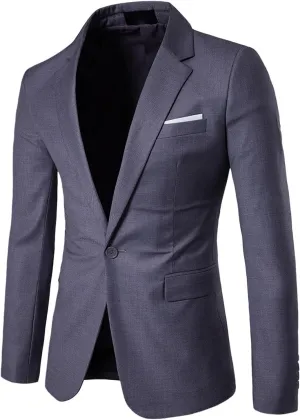 Men's Casual Blazers Slim Fit Lightweight Sport Coats One Button Solid Suit Formal Business Jackets With Pocket