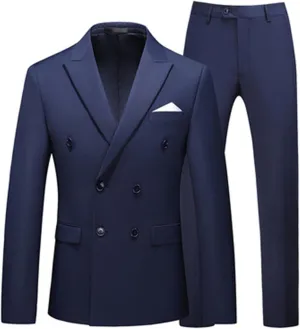 Men's Casual Business 2 Piece Suit Sets Slim Fit Double Breasted Blazer Jacket Pants Set Wedding Prom Tuxedo Suits