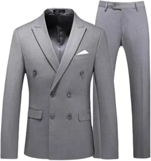 Men's Casual Business 2 Piece Suit Sets Slim Fit Double Breasted Blazer Jacket Pants Set Wedding Prom Tuxedo Suits