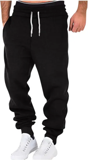 Mens Casual Drawstring Pants Joggers Sweatpants Active Athletic Workout Heavyweight Fleece Cargo Sweatpants Trousers