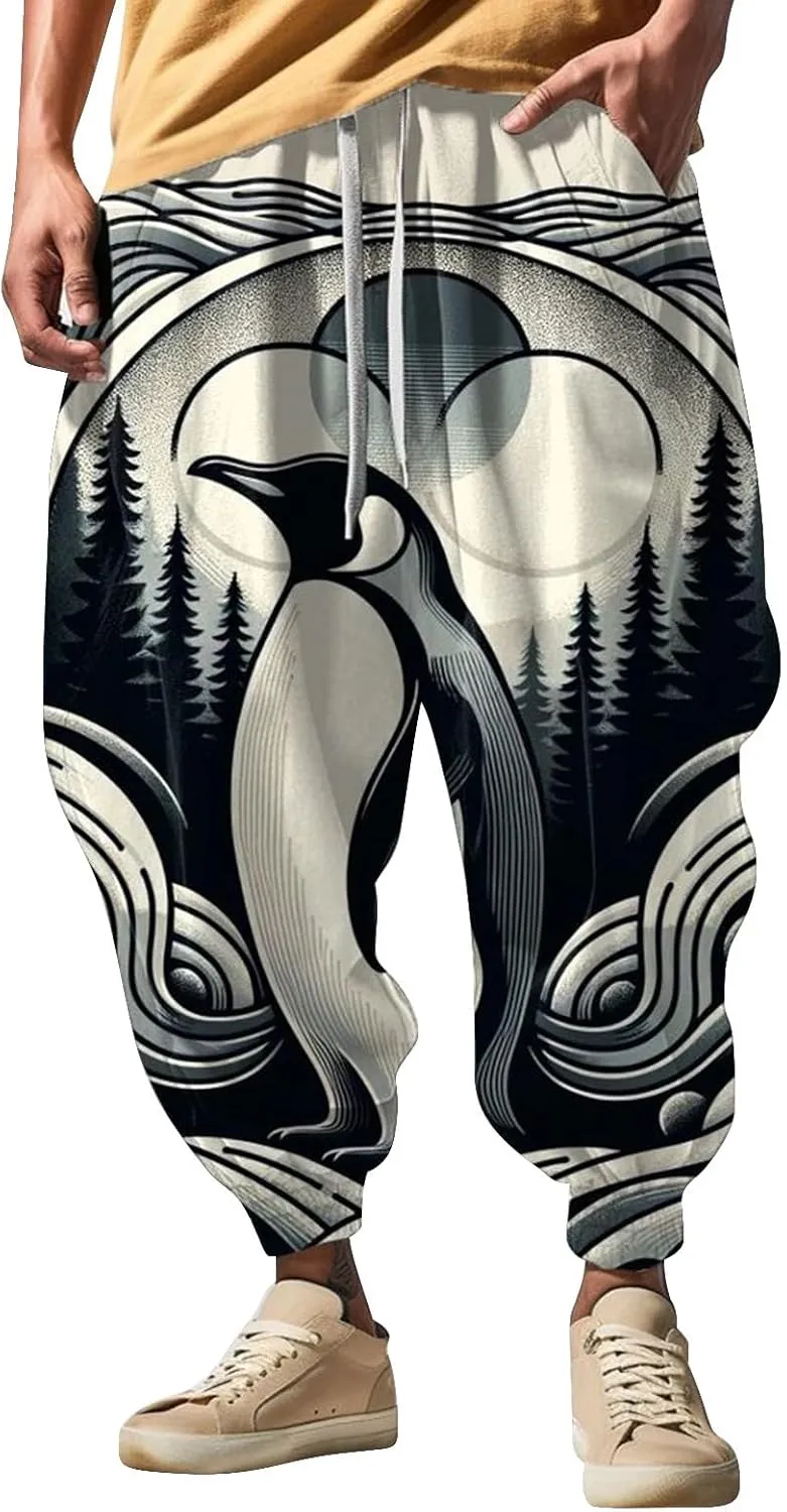 Mens Casual Harem Pants Men's Autumn Fun Print Fashion Street Feel Casual Sweatpants Hiking Outdoor Twill Track
