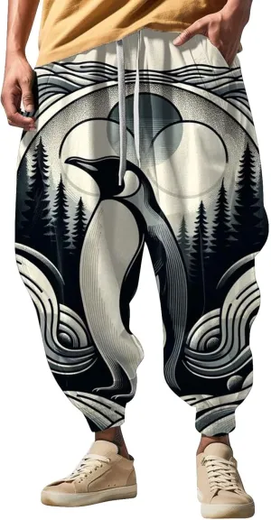 Mens Casual Harem Pants Men's Autumn Fun Print Fashion Street Feel Casual Sweatpants Hiking Outdoor Twill Track