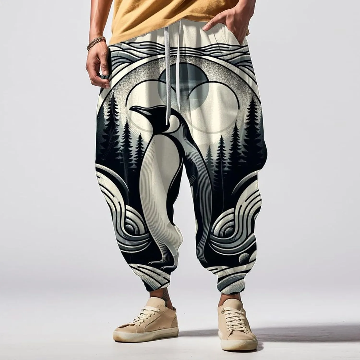Mens Casual Harem Pants Men's Autumn Fun Print Fashion Street Feel Casual Sweatpants Hiking Outdoor Twill Track