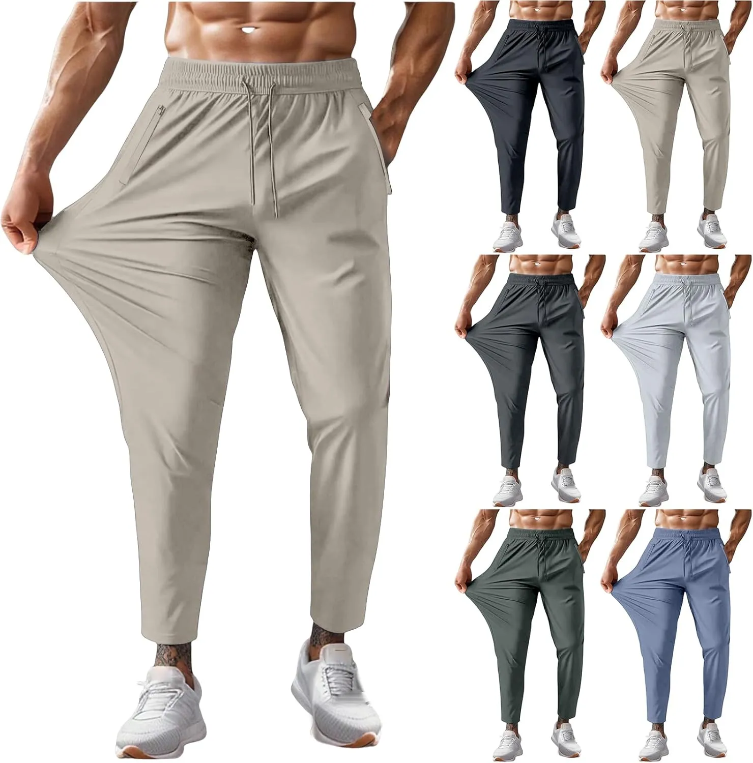 Men's Casual Pants Beeswan Pants Lightweight Quick Dry Hiking Running Workout Jogging Sweatpants with Zipper Pockets