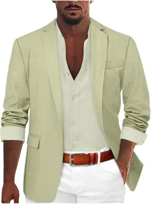 Mens Casual Sport Coat Blazer One Buttons Solid Color Lightweight Loose Formal V Neck Business Jackets With Pocket
