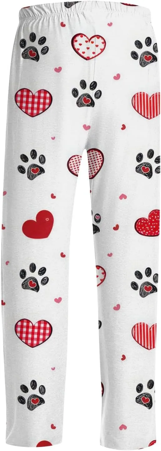 Mens Causal Pajama Pants For Fashion Heart Print Lightweight Baggy Straight Fit Soft Drawstring Pj Bottoms