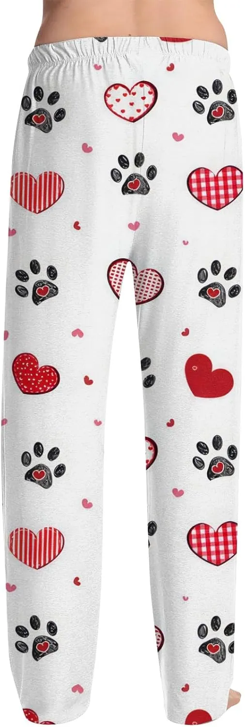 Mens Causal Pajama Pants For Fashion Heart Print Lightweight Baggy Straight Fit Soft Drawstring Pj Bottoms