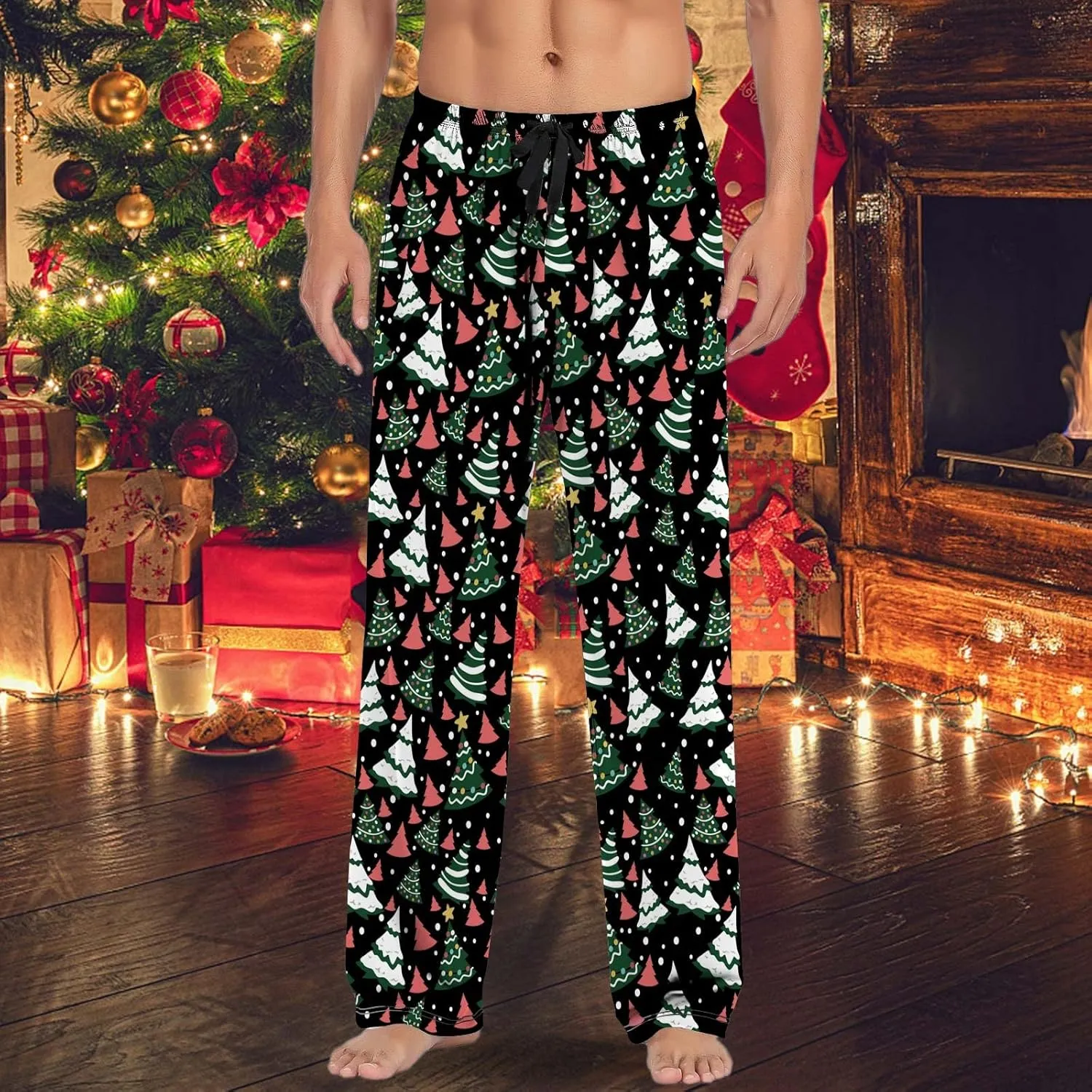 Mens Christmas Pajama Pants Pants Pajama Pants with Drawstring and Pockets Pj Pants Red and Black Plaid Pajama Pants