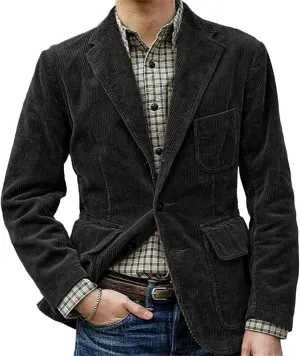 Men's Corduroy Blazer Jacket Slim Fit Casual One Button Vintage Notch Lapel Suits Jacket Sport Coat