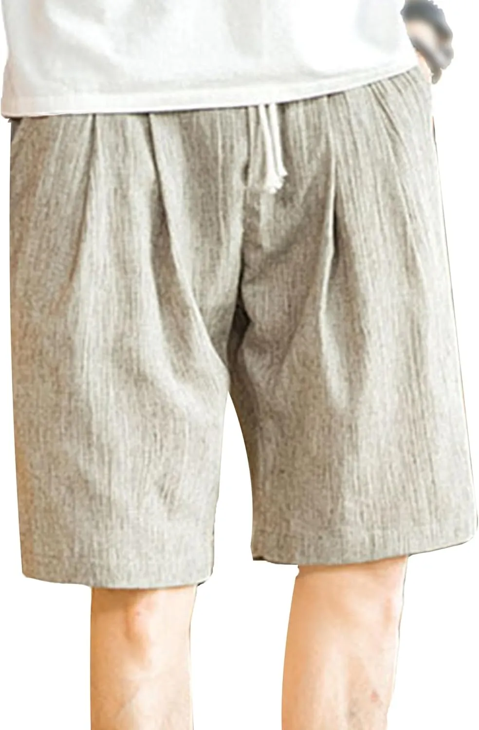 Men's Drawstring Cotton Linen Casual Thin Shorts Classic Fit Trend Lounge Shorts Solid Stretch Summer Beach Shorts