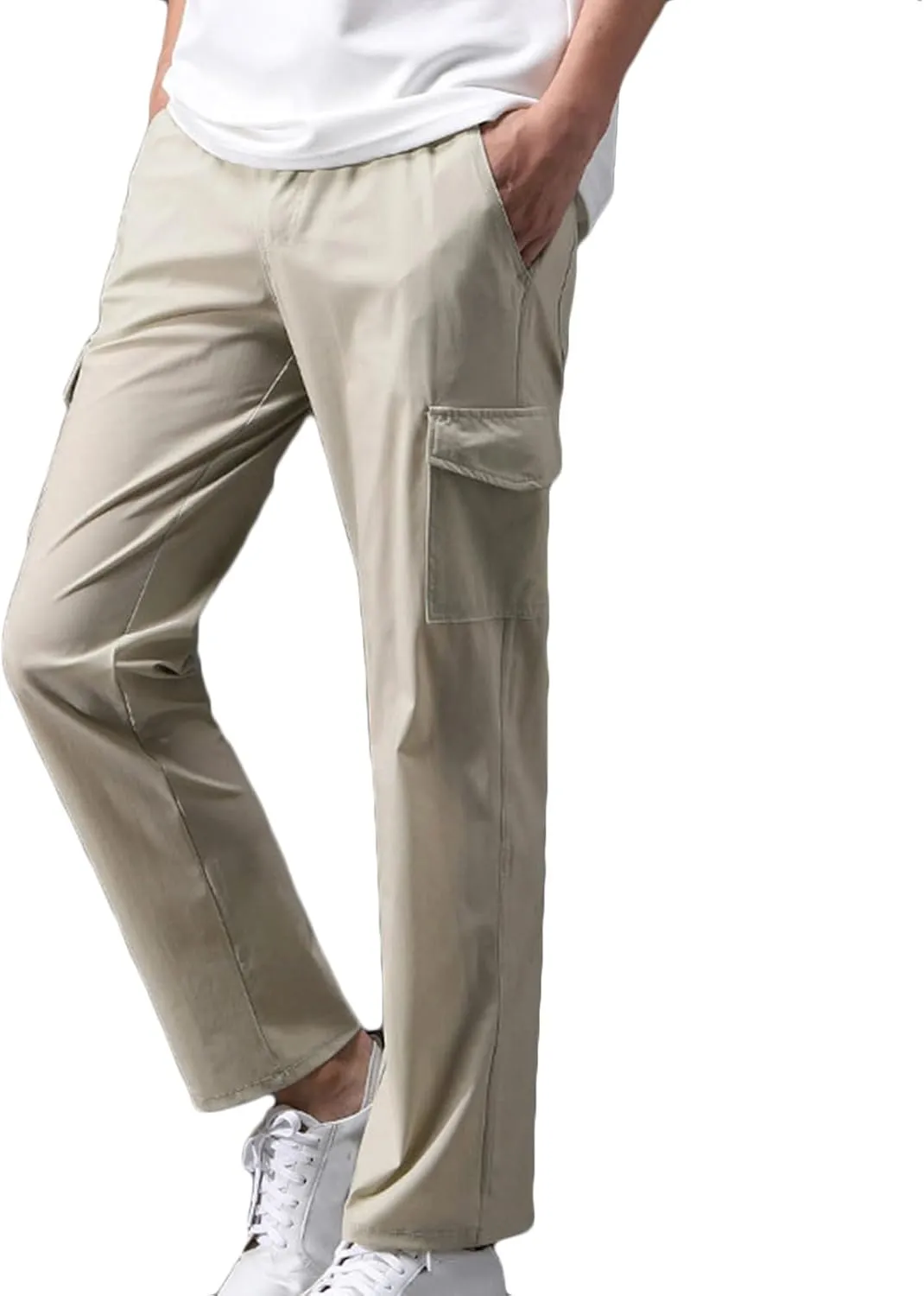 Mens Drawstring Ice Silk Pants Elastic Waist Lightweight Casual Trouser Classic Solid Yoga Trousers Summer Beach Pant