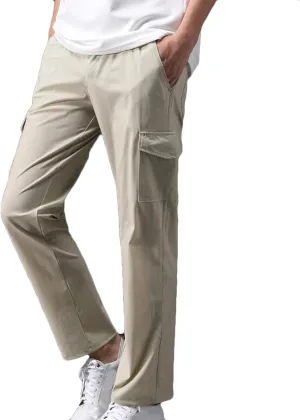 Mens Drawstring Ice Silk Pants Elastic Waist Lightweight Casual Trouser Classic Solid Yoga Trousers Summer Beach Pant
