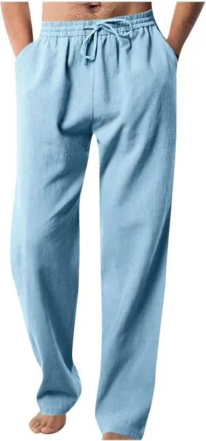Men's Elastic Waist Drawstring Straight Pants Lightweight Casual Solid Yoga Trousers Lounge Wide Legs Joggers Trouser