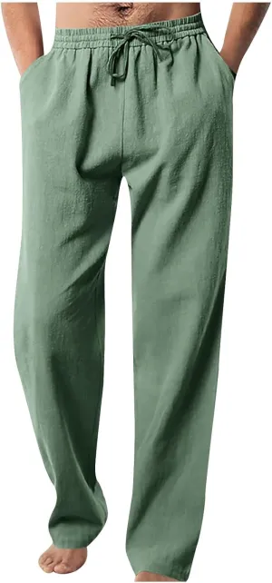 Men's Elastic Waist Drawstring Straight Pants Lightweight Casual Solid Yoga Trousers Lounge Wide Legs Joggers Trouser