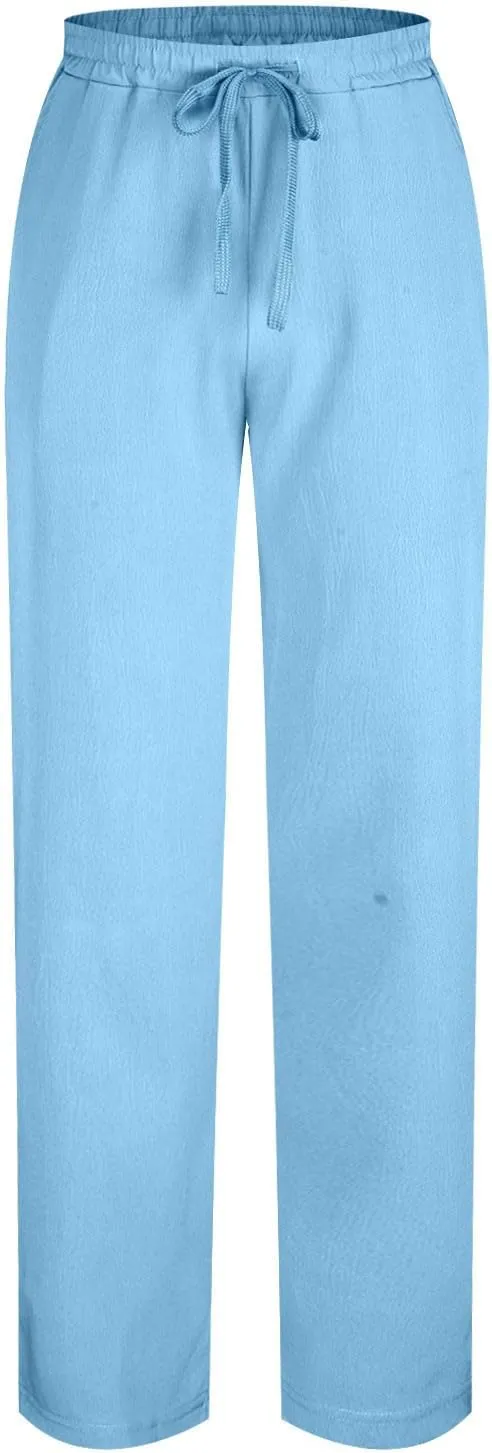 Men's Elastic Waist Drawstring Straight Pants Lightweight Casual Solid Yoga Trousers Lounge Wide Legs Joggers Trouser