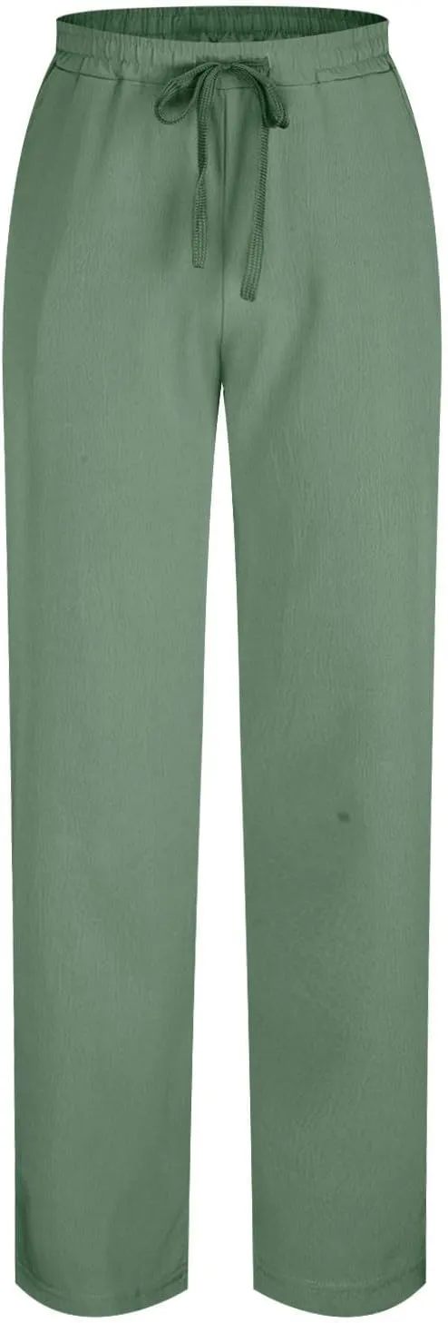 Men's Elastic Waist Drawstring Straight Pants Lightweight Casual Solid Yoga Trousers Lounge Wide Legs Joggers Trouser