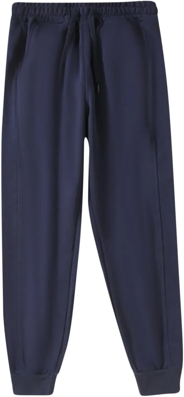 Mens Fleece Lined Sweatpants Baggy Cotton Jogger Trouser Casual Drawstring Elastic Waist Tapered Outdoor Workout Pant