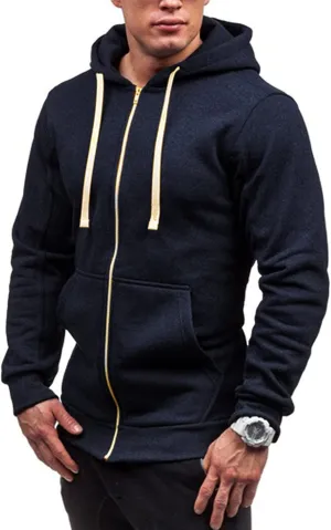 Men's Full Zip Fleece Hoodie Fashion Zippered Drawstring Hooded Slim Fit Hoodies Long Sleeve Lightweight Sweatshirt