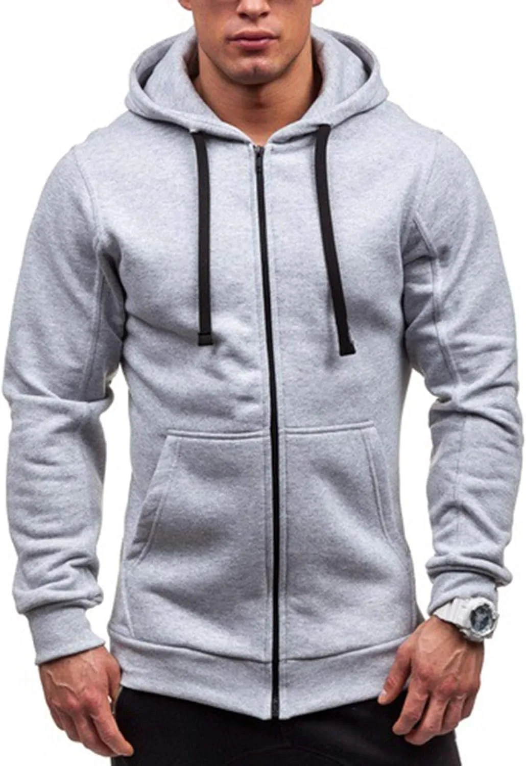 Men's Full Zip Fleece Hoodie Fashion Zippered Drawstring Hooded Slim Fit Hoodies Long Sleeve Lightweight Sweatshirt