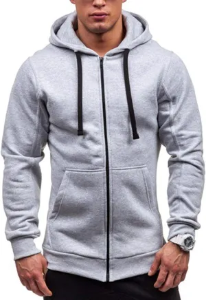 Men's Full Zip Fleece Hoodie Fashion Zippered Drawstring Hooded Slim Fit Hoodies Long Sleeve Lightweight Sweatshirt