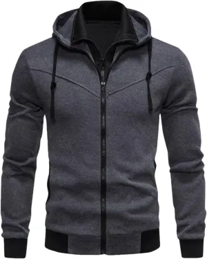 Men's Full Zip Fleece Hoodie Zippered Color Block Hooded Jackets Slim Fit Long Sleeve Lightweight Sweatshirt Fall Tops