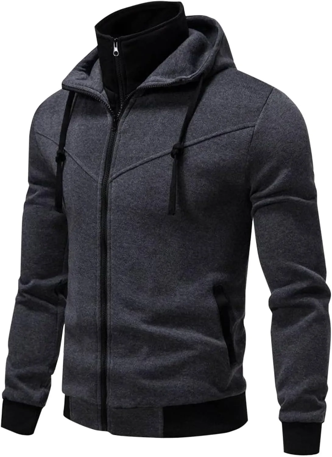 Men's Full Zip Fleece Hoodie Zippered Color Block Hooded Jackets Slim Fit Long Sleeve Lightweight Sweatshirt Fall Tops