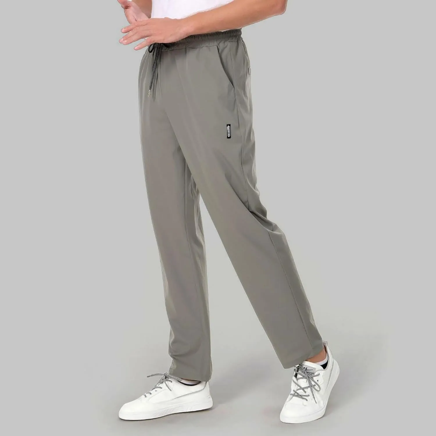 Mens Ice Silk Quick Drying High Spring Outdoor Sweatpants Drawstring Stretch Pants Glitter