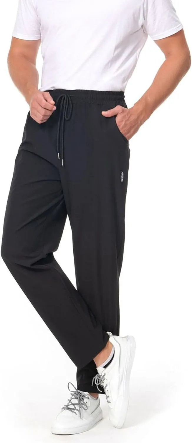 Mens Ice Silk Quick Drying High Spring Outdoor Sweatpants Drawstring Stretch Pants Glitter