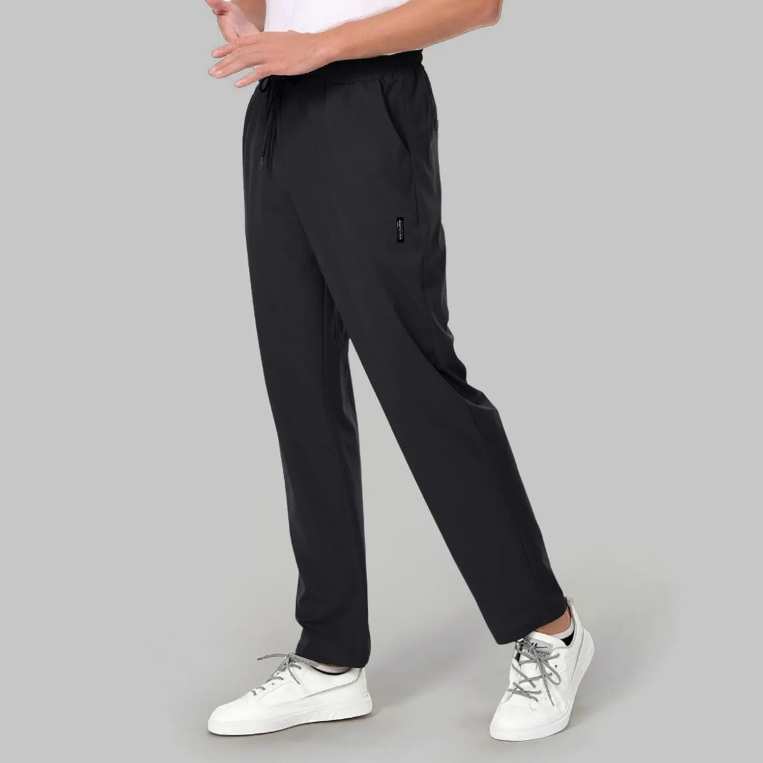 Mens Ice Silk Quick Drying High Spring Outdoor Sweatpants Drawstring Stretch Pants Glitter