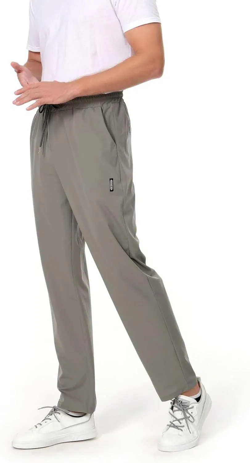 Mens Ice Silk Quick Drying High Spring Outdoor Sweatpants Drawstring Stretch Pants Glitter